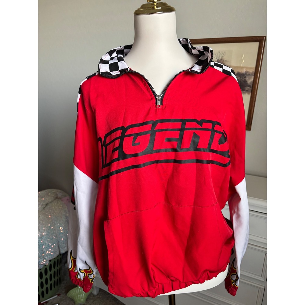 Motocross Racing Jacket Helium Moto Wear Red Checkered Flame Legend Windbreaker